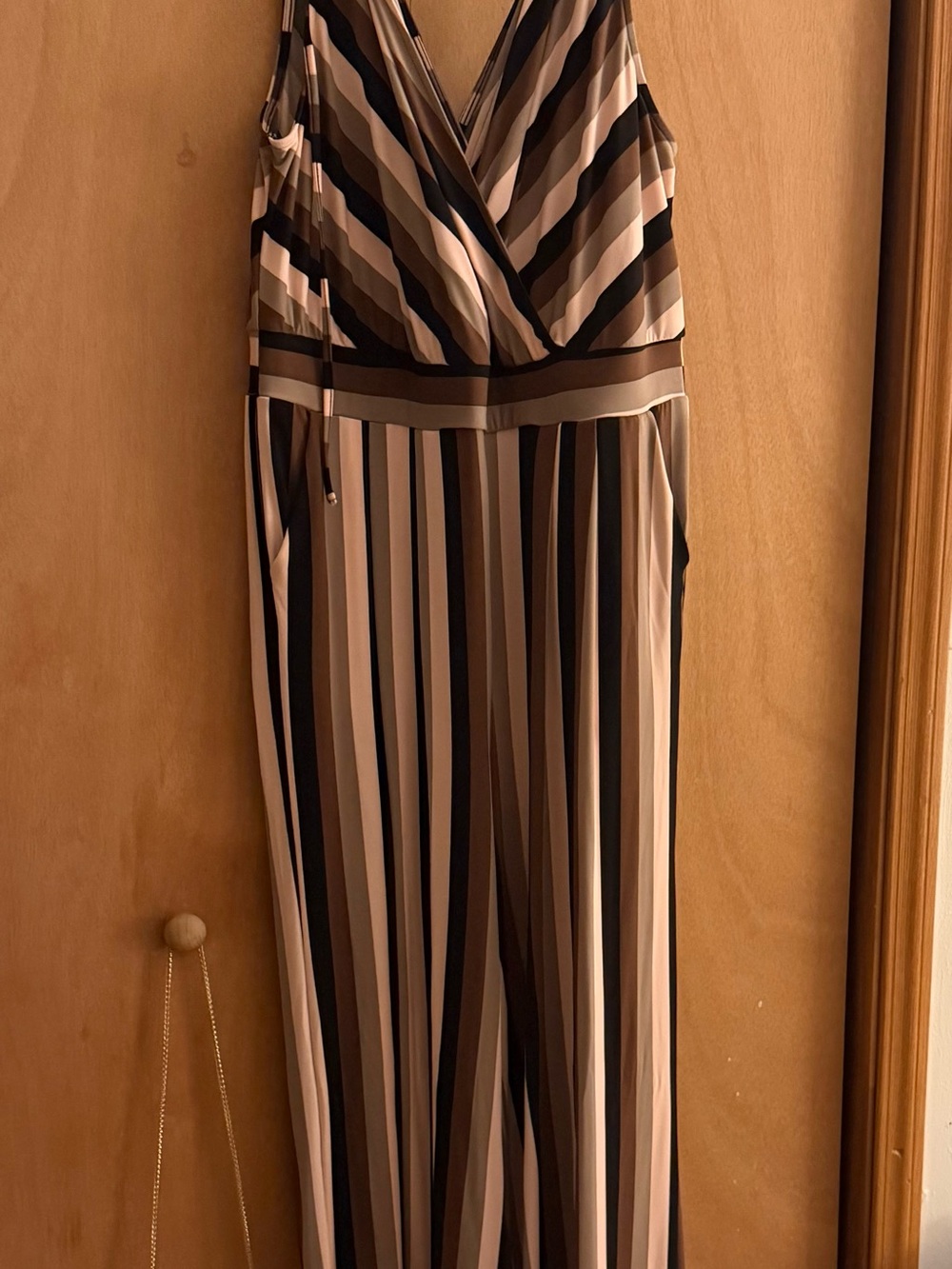 Torrid Striped Sleeveless V-Neck Jumpsuit in Brown, Tan & Cream